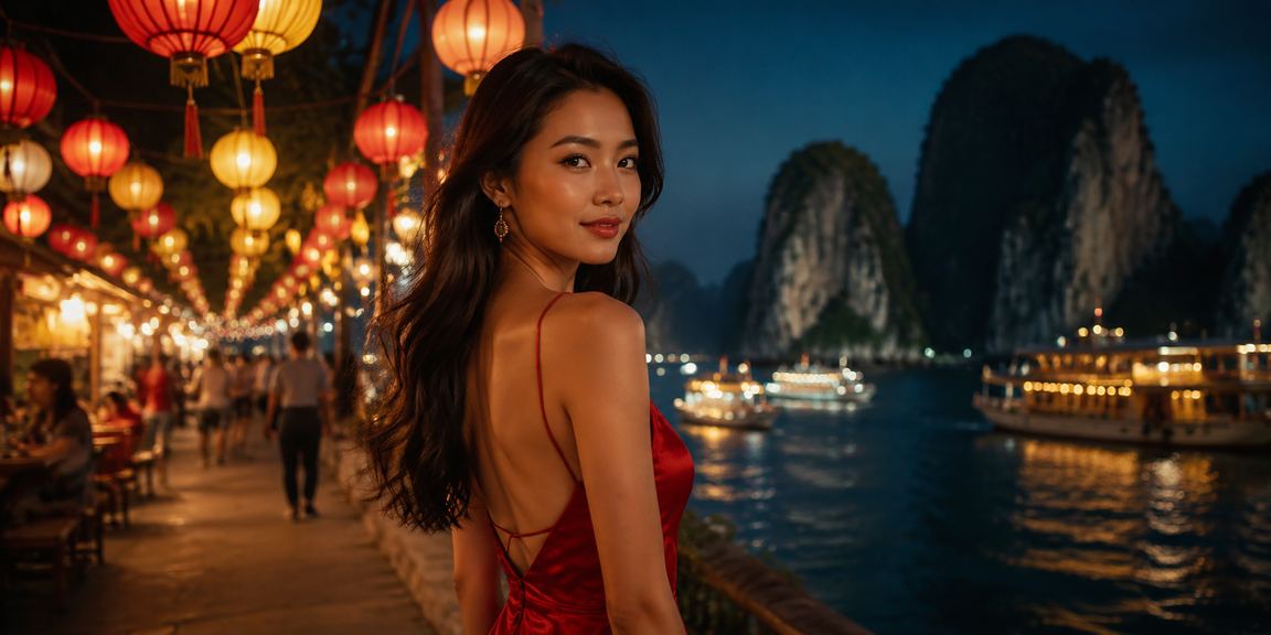Người dùng tại vịnh Hạ Long xem kết quả thưởng cá cược thể thao ban đêm trên điện thoại