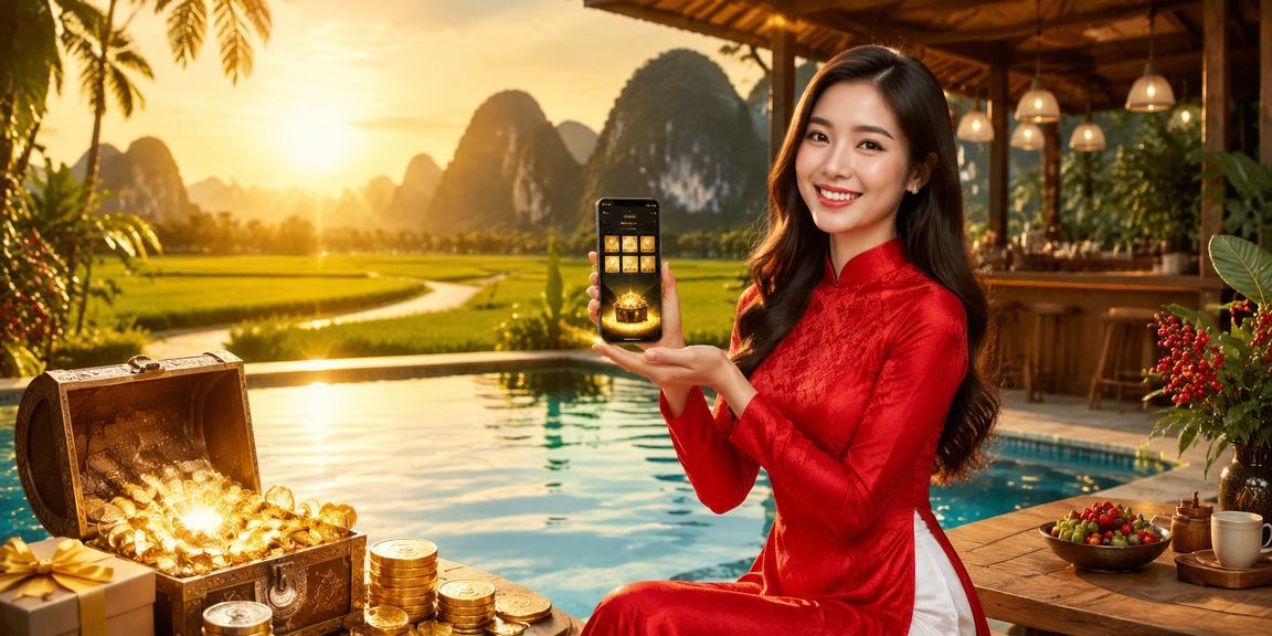 Cô gái áo dài Ninh Bình đăng ký nhận thưởng xổ số trực tuyến trên điện thoại